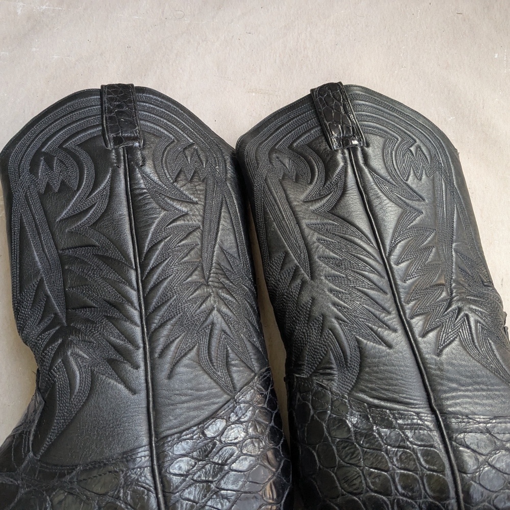 Black Leather Cowboy Boots Alligator Men 9 - Picture 3 of 14